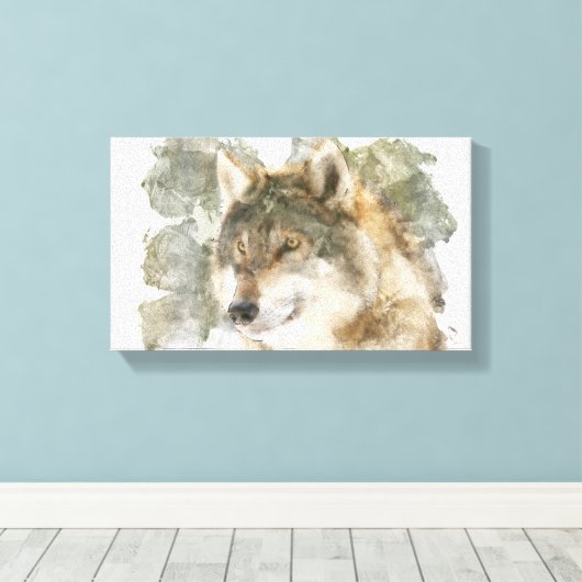 Beauful Canvas Waterverf Wolf (Insitu (Houten vloer))
