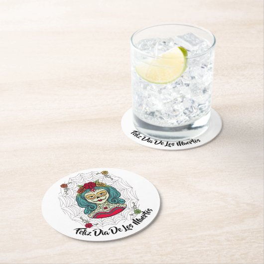 Beauful Catrina Feliz Día de Muertos Ronde Kartonnen Onderzetter (Insitu)