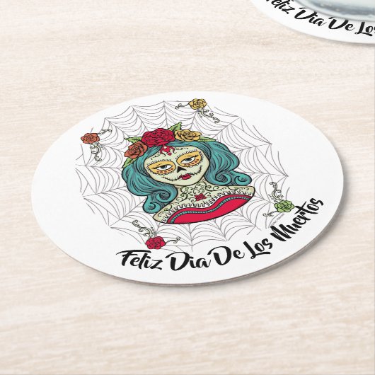 Beauful Catrina Feliz Día de Muertos Ronde Kartonnen Onderzetter (Gebogen)