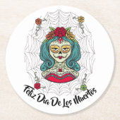 Beauful Catrina Feliz Día de Muertos Ronde Kartonnen Onderzetter (Voorkant)
