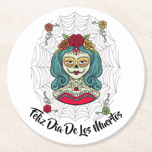 Beauful Catrina Feliz Día de Muertos Ronde Kartonnen Onderzetter