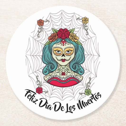 Beauful Catrina Feliz Día de Muertos Ronde Kartonnen Onderzetter (Voorkant)