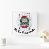 Beauful Catrina Feliz Día de Muertos Vierkante Klok (Huis)