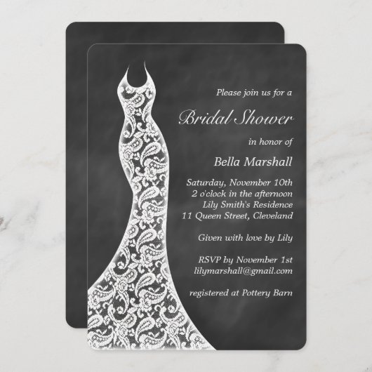 Beauful Chalkboard Bridal Shower Invitation Kaart (Voorkant / Achterkant)