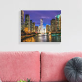 Beauful Chicago River bij Sunset, Illinois Canvas Afdruk (Insitu (Woonkamer))
