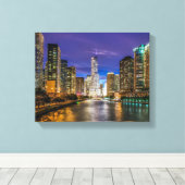 Beauful Chicago River bij Sunset, Illinois Canvas Afdruk (Insitu (Houten vloer))