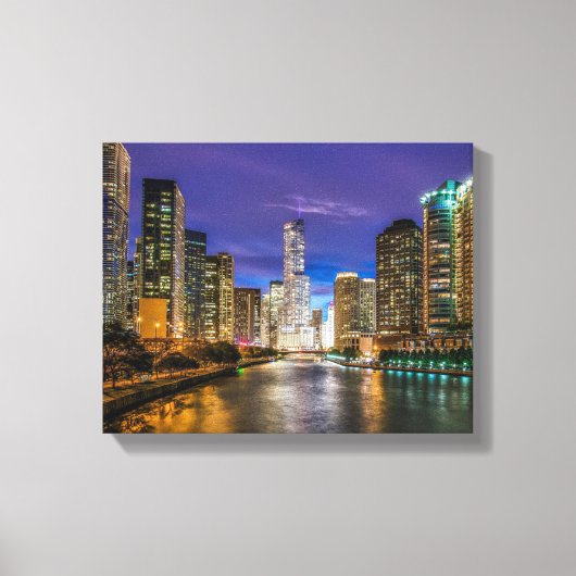Beauful Chicago River bij Sunset, Illinois Canvas Afdruk (Voorkant)
