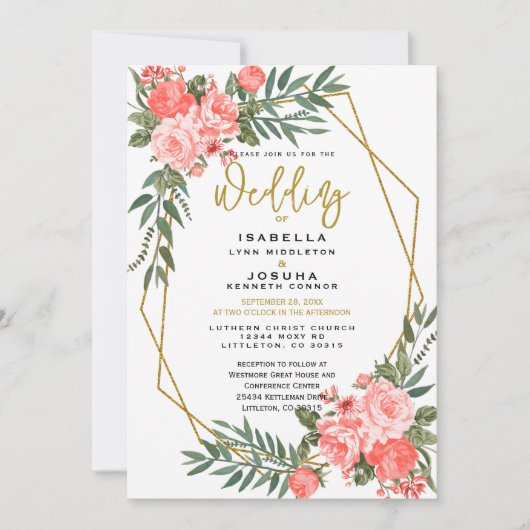 Beauful Coral Floral Invitation Kaart (Voorkant)