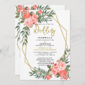 Beauful Coral Floral Invitation Kaart (Voorkant / Achterkant)