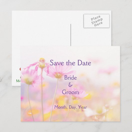 Beauful Cosmos Garden Flower Pink Mauve Paars Aankondigingskaart (Voorkant / Achterkant)