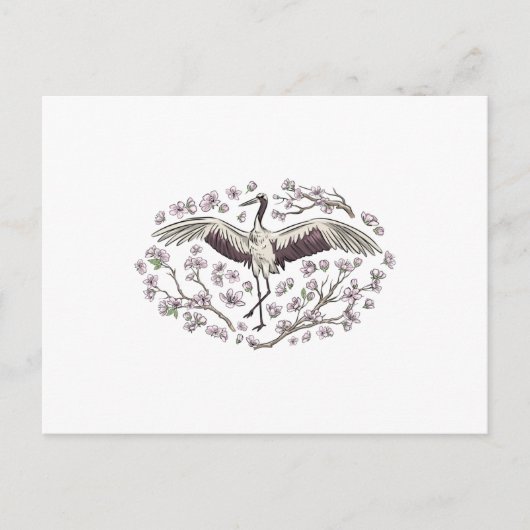 Beauful Crane Floral Briefkaart (Voorkant)