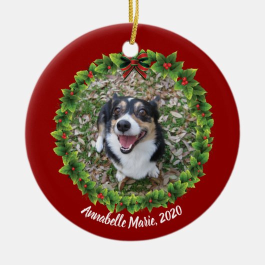 Beauful Custom Pet-foto met kerstmis Keramisch Ornament (Voorkant)