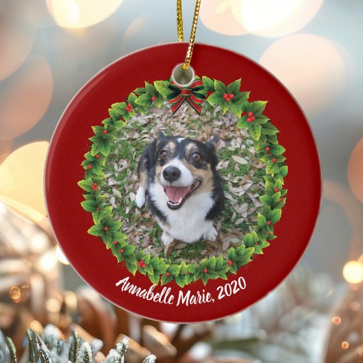 Beauful Custom Pet-foto met kerstmis Keramisch Ornament