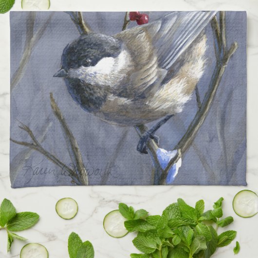 Beauful Custom Winter Chickadee Holiday Towel Theedoek (Gevouwen)
