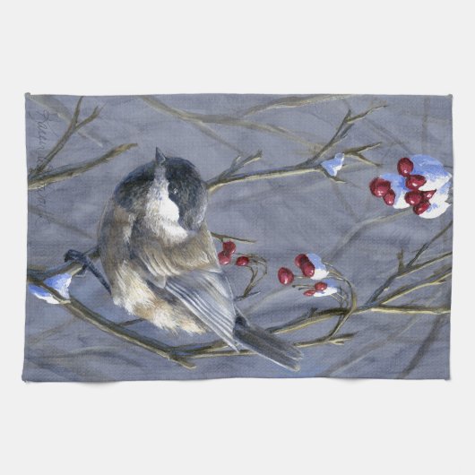 Beauful Custom Winter Chickadee Holiday Towel Theedoek (Horizontaal)