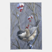 Beauful Custom Winter Chickadee Holiday Towel Theedoek (Verticaal)