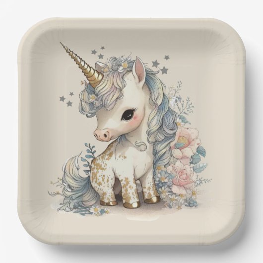 Beauful Cute Unicorn Birthday Papieren Bordje (Voorkant)