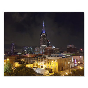 Beauful Downtown Nashville Tennessee bij nacht Foto Afdruk