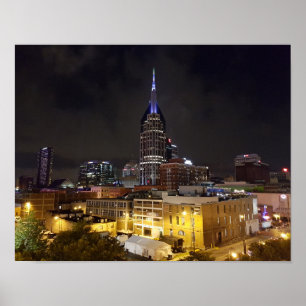 Beauful Downtown Nashville Tennessee bij nacht Poster