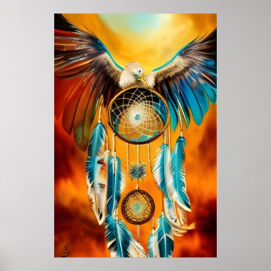 Beauful Dream Catcher Eagle veren Poster (Voorkant)