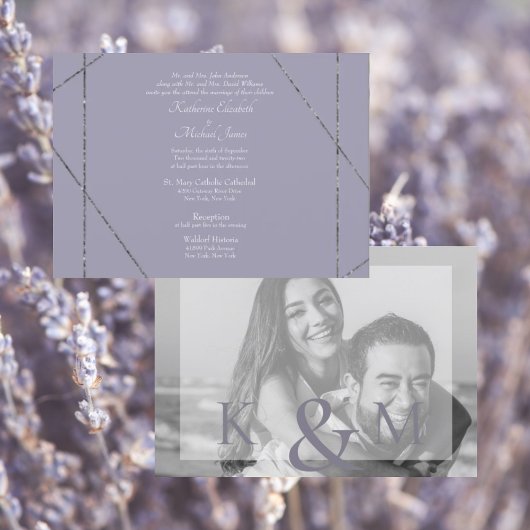 Beauful Elegant Lavender Photo Wedding III Kaart