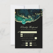 Beauful Emerald Green Black Gold Wedding RSVP Kaartje (Voorkant)