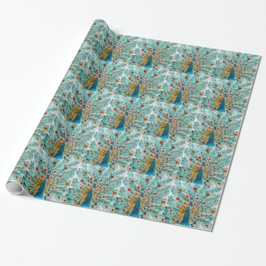 Beauful Emerald Green en Turquoise Peacock Cadeaupapier (Uitgerold)