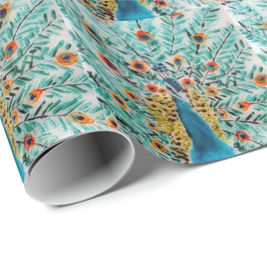 Beauful Emerald Green en Turquoise Peacock Cadeaupapier (Rol Hoek)
