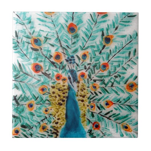 Beauful Emerald Green en Turquoise Peacock Tegeltje (Voorkant)