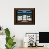 Beauful Fake Window Uitzicht Ocean Beach Waves Poster (Thuiskantoor)