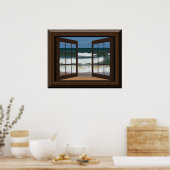 Beauful Fake Window Uitzicht Ocean Beach Waves Poster (Keuken)