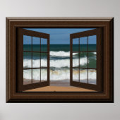 Beauful Fake Window Uitzicht Ocean Beach Waves Poster (Voorkant)
