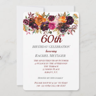 Beauful Fall Colors Floral Birthday Invitation Kaart