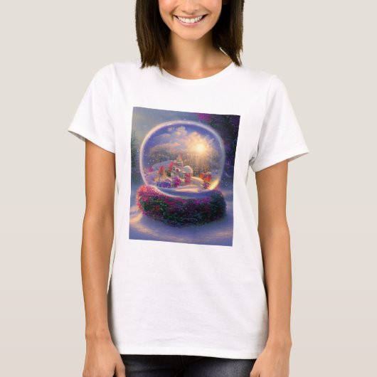 Beauful Fantasy Snow Wereldbol Holiday T-shirt (Voorkant)