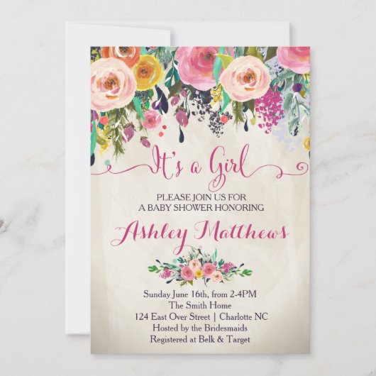 Beauful Floral Baby shower Invitation, Baby Kaart (Voorkant)