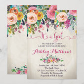 Beauful Floral Baby shower Invitation, Baby Kaart (Voorkant / Achterkant)