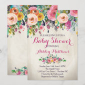 Beauful Floral Baby shower Invitation, Baby Kaart (Voorkant / Achterkant)
