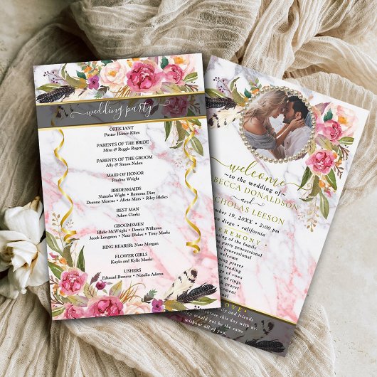 Beauful Floral Bouquet Photo Wedding Programme