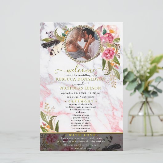 Beauful Floral Bouquet Photo Wedding Programme (Staand voorkant)