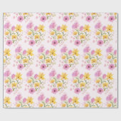 Beauful Floral Bouquet Pinks Yellows-Waterverf Cadeaupapier (Vlak)