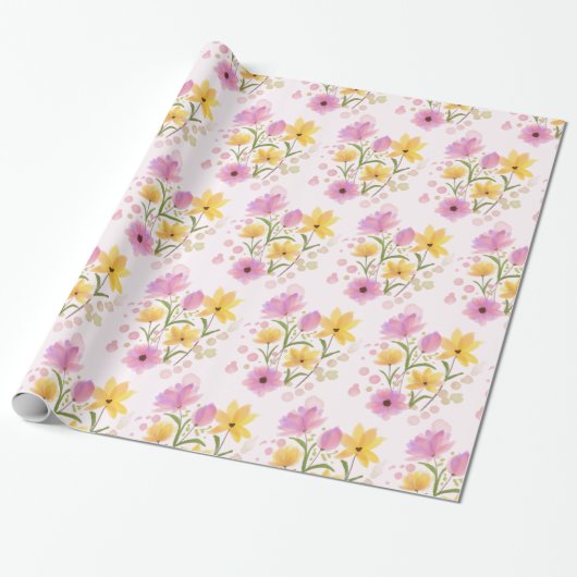 Beauful Floral Bouquet Pinks Yellows-Waterverf Cadeaupapier (Uitgerold)