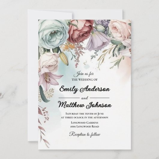 Beauful Floral Bouquet Wedding Uitnodiging (Voorkant)