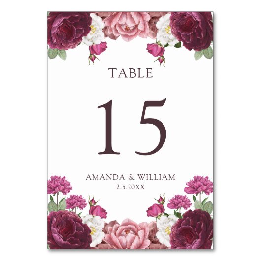 Beauful Floral Burgundy Wedding Kaart (Voorkant)
