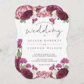 Beauful Floral Burgundy Wedding Kaart (Voorkant / Achterkant)