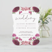 Beauful Floral Burgundy Wedding Kaart (Staand voorkant)