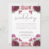 Beauful Floral Burgundy Wedding Kaart (Voorkant)