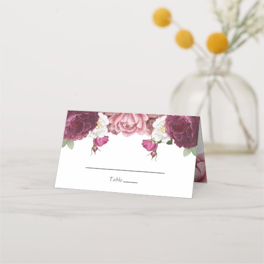 Beauful Floral Burgundy Wedding Plaatskaartje (Voorkant)