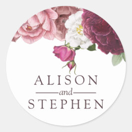 Beauful Floral Burgundy Wedding Ronde Sticker
