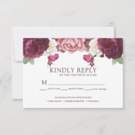Beauful Floral Burgundy Wedding RSVP Kaartje