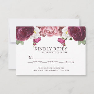 Beauful Floral Burgundy Wedding RSVP Kaartje